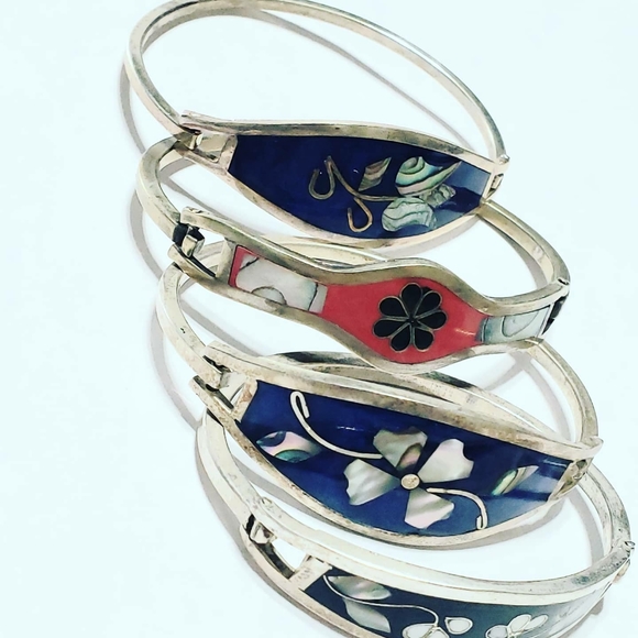 Bundle of 4 sterling silver Alpaca Mexico Bracelet - Picture 2 of 6